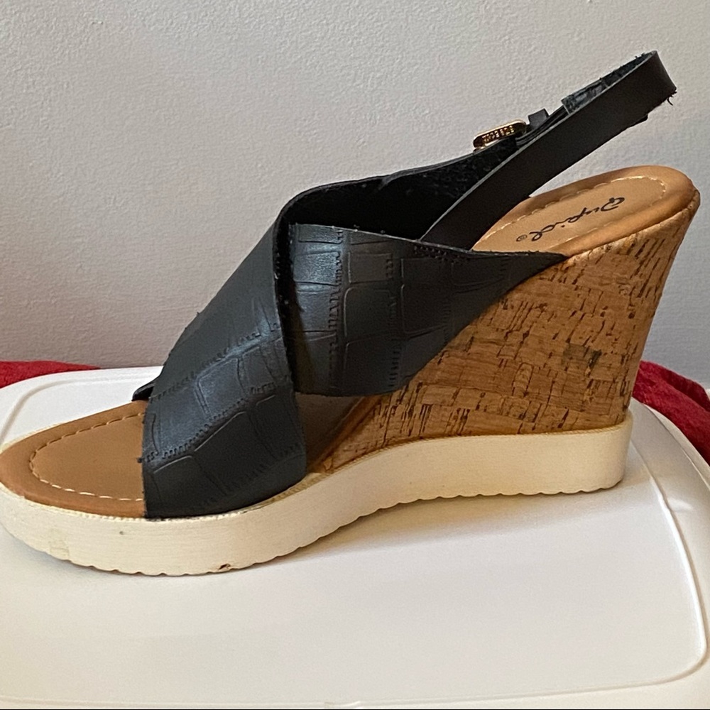 Qupid Black Faux Leather Wedge Size 8
